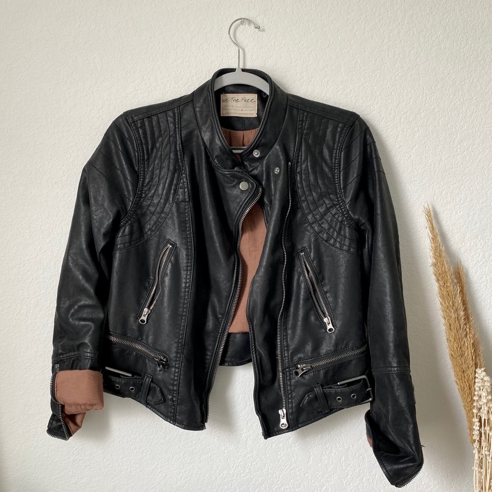 Free People Black Leather Moto Jacket